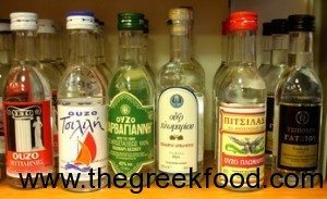 various greek ouzo bottles