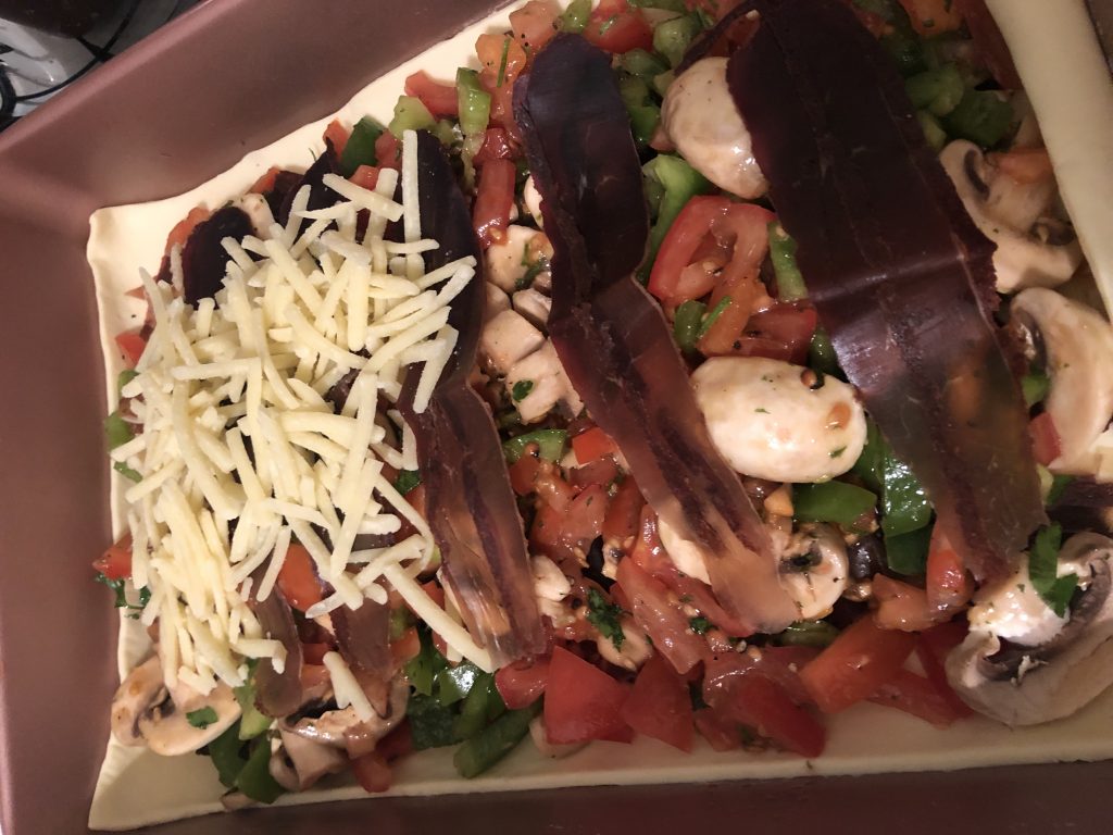 All of our ingredients and the pastirma on top!