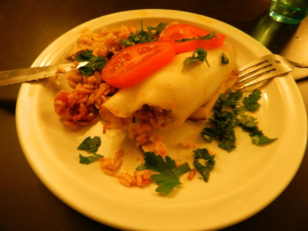 Stuffed squid with tomato rice and feta