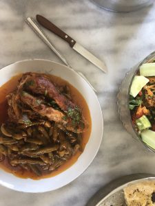 Our chicken casserole with okra in red sauce