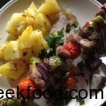 Pork Souvlakia with Oven baked potatoes